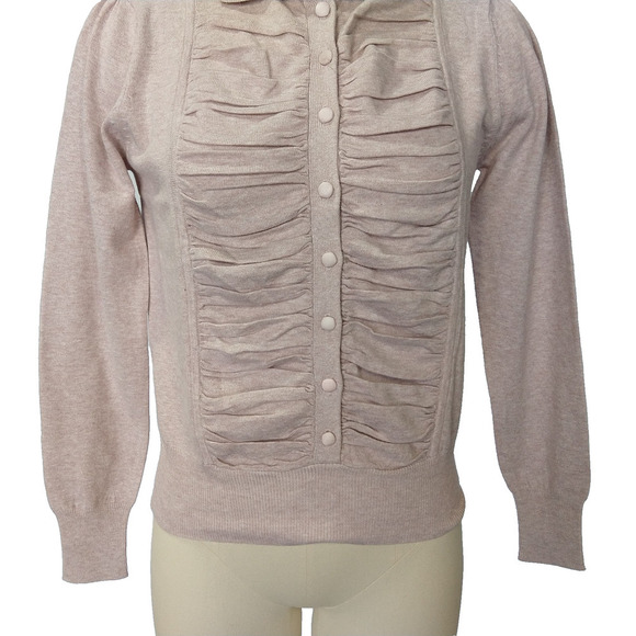 Vintage Y2K Coquette Cardigan Size S Collared Shirred Front Lavender Cotton - Picture 3 of 7